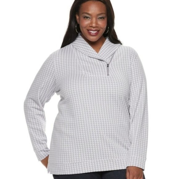 croft & barrow Sweaters - Croft & Barrow® Shawl Collar 1/4-Zip Jacquard Sweatshirt- Hounds tooth pattern